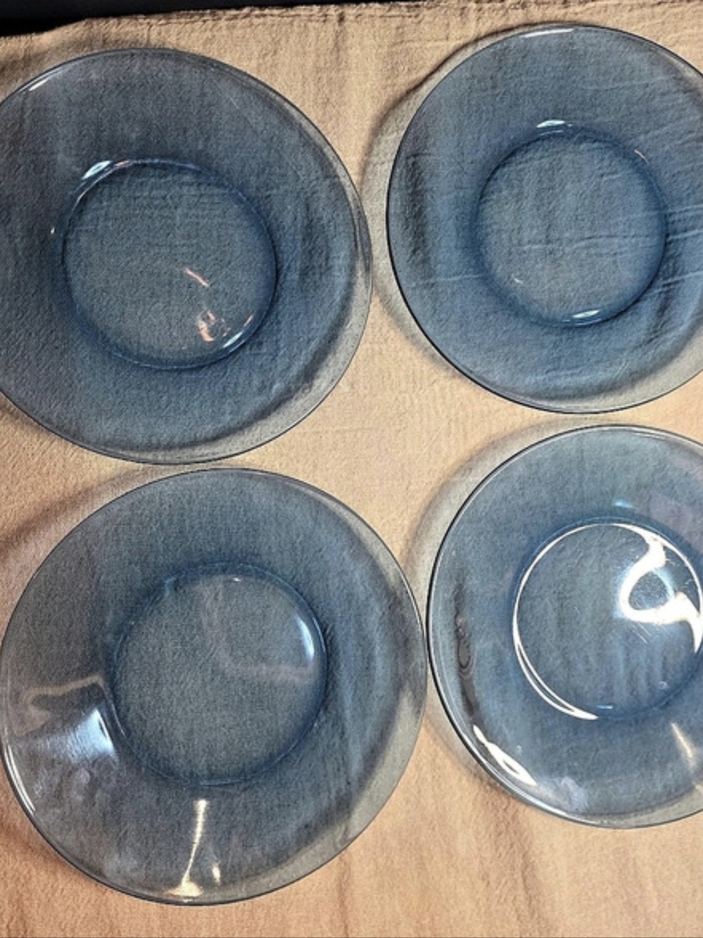 Set of 4 Smokey Blue Glass Plates 8"